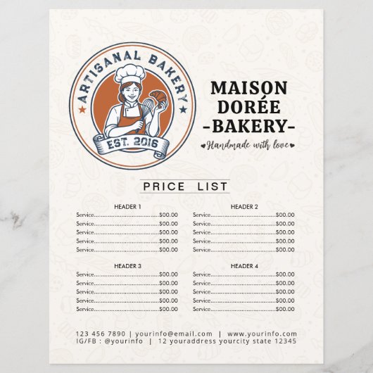 Bakery Store Pastry Chef Menu Price List Pay Here (正面)