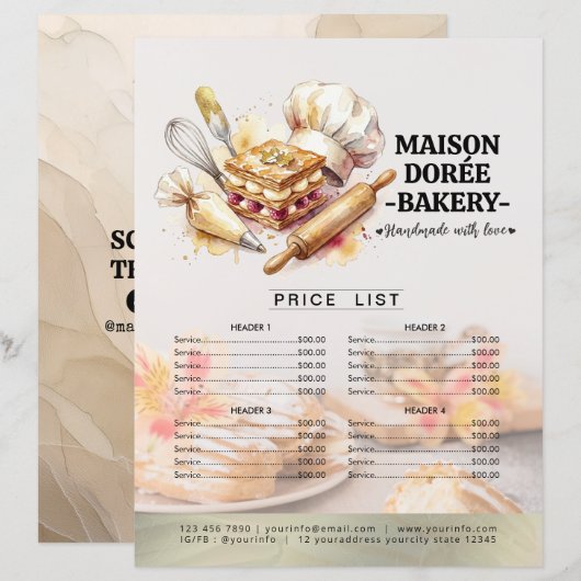 Bakery Store Pastry Chef Menu Price List Pay Here (正面/裏面)