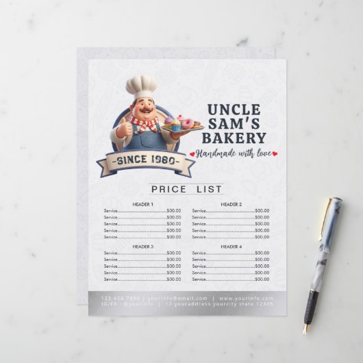 Bakery Store Pastry Chef Menu Price List Pay Here (正面/裏面インサイチュ)