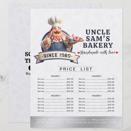 Bakery Store Pastry Chef Menu Price List Pay Here (正面/裏面)
