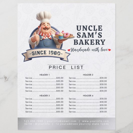 Bakery Store Pastry Chef Menu Price List Pay Here (正面)