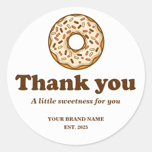 Bakery Thank You Sticker Brown Donut Illustration  ラウンドシール (正面)
