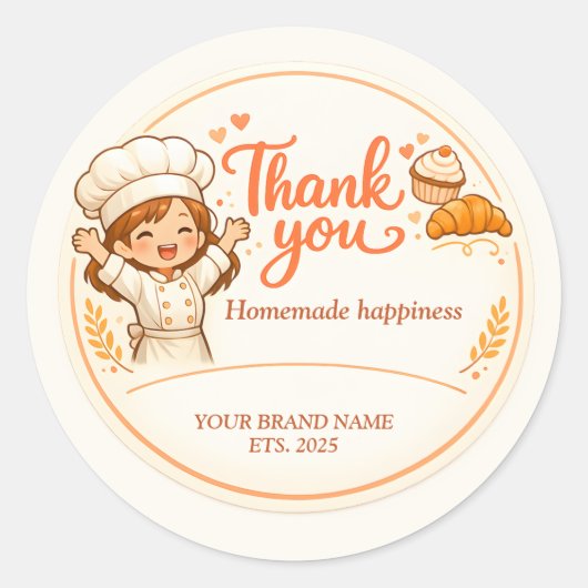 Bakery Thank You Sticker - Cute Girl Baker Design  ラウンドシール (正面)