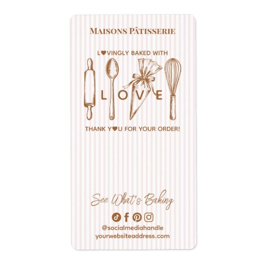 Bakery Utensils Bake With Love Thank You Bakery ラベル (正面)