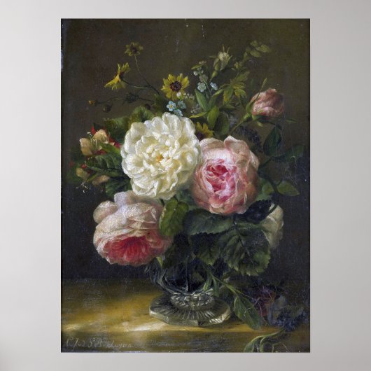 Bakhuyzen – クリスタルの花瓶の中の静かな生活と花 ポスター (正面)