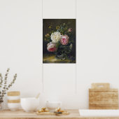 Bakhuyzen – クリスタルの花瓶の中の静かな生活と花 ポスター (キッチン)