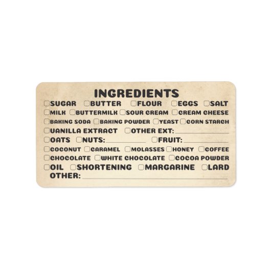 Baking bakery ingredients checklist packaging ラベル (正面)