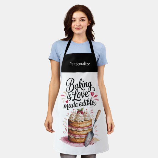 Baking Is Love Quote Kitchen Baker Personalized エプロン (着用した状態)