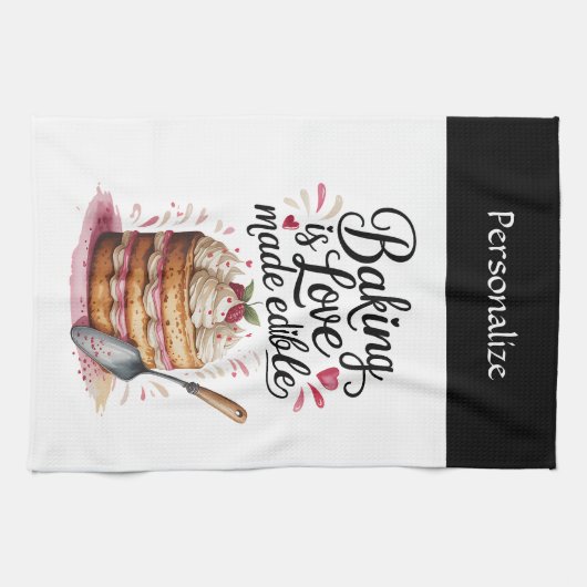 Baking Is Love Quote Kitchen Baker Personalized キッチンタオル (横)
