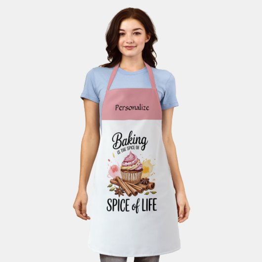 Baking is the Spice of Life Quote Personalize Gift エプロン (着用した状態)