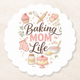 Baking Mom Life" イラスト入りフローラル コースター セット – 