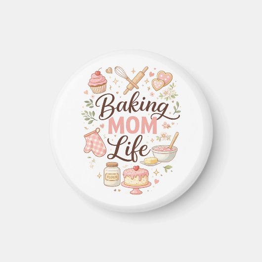 Baking Mom Life Magnet - Cute Pastel Kitchen Fridg マグネット (正面)