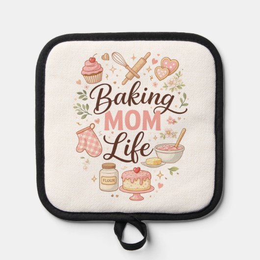 Baking Mom Life Oven Mitt & Pot Holder - Cute Past 鍋敷き (正面)