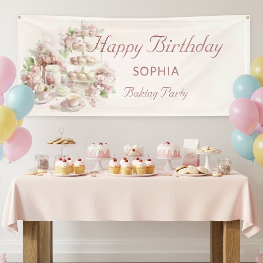 Baking Party For Girls Soft Pastel Happy Birthday 横断幕