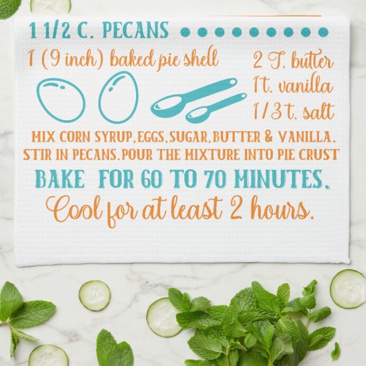 Baking, Pecan Pie Recipe Kitchen Towel キッチンタオル (折り畳み)