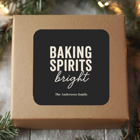 Baking Spirits Bright | モダンブラッククリスマス スクエアシール