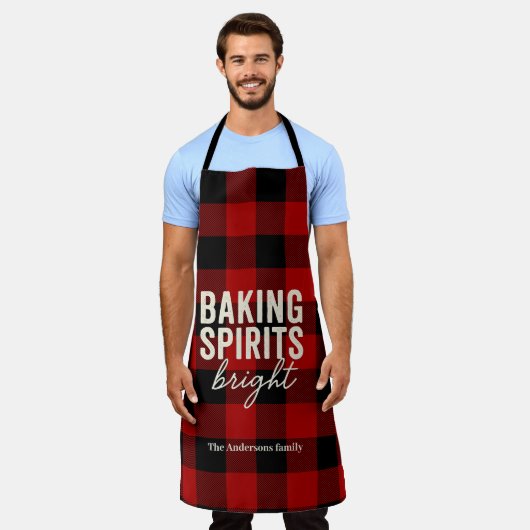 Baking Spirits Bright Buffalo Plaid Christmas  エプロン (着用した状態)