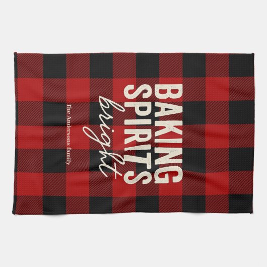 Baking Spirits Bright Buffalo Plaid Christmas キッチンタオル (横)