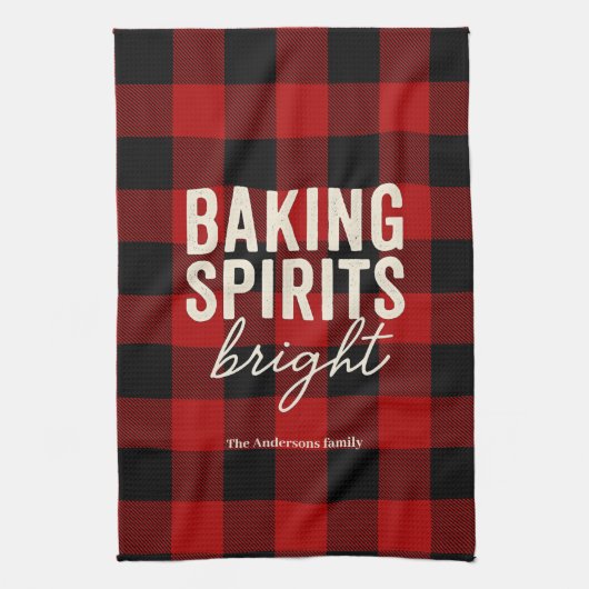 Baking Spirits Bright Buffalo Plaid Christmas キッチンタオル (縦)