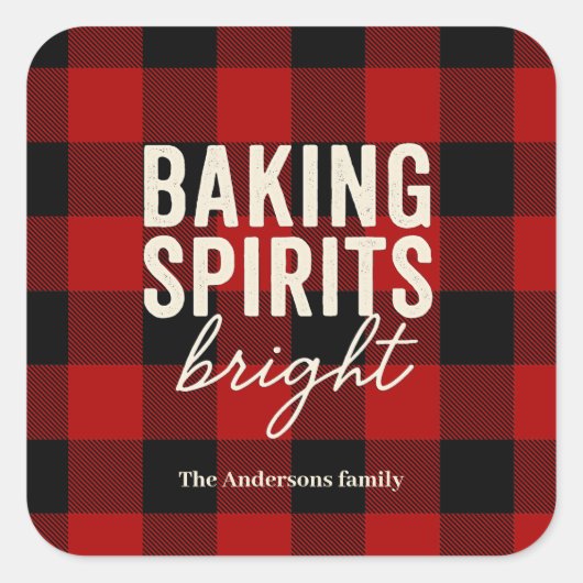 Baking Spirits Bright Buffalo Plaid Christmas スクエアシール (正面)