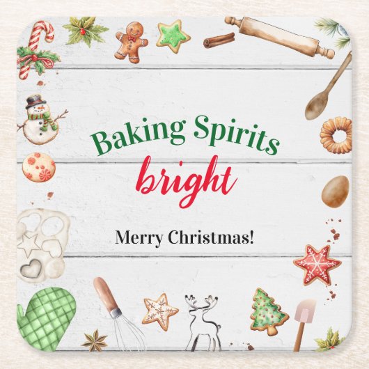 Baking Spirits Bright Christmas スクエアペーパーコースター (正面)