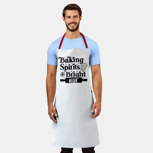 'Baking Spirits Bright' Gingerbread Christmas Home エプロン (着用した状態)