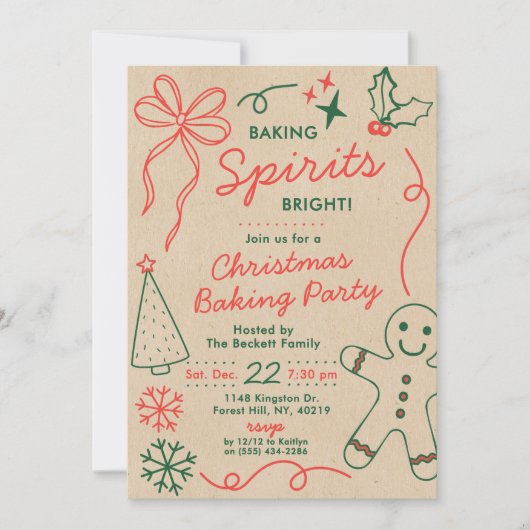 Baking Spirits Bright | Holiday Cookie Swap Party 招待状 (正面)