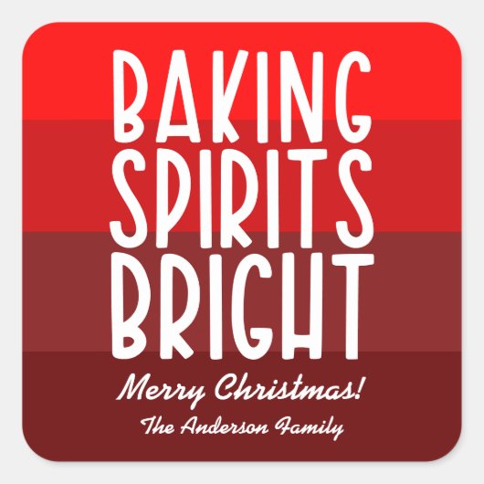Baking Spirits Bright Red Striped Christmas スクエアシール (正面)