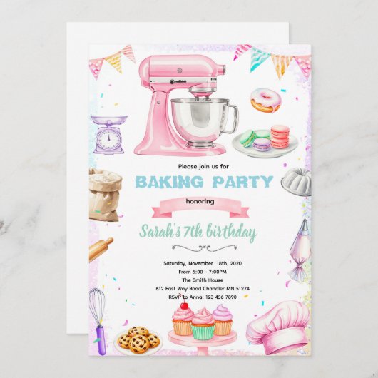Baking theme party invitation 招待状 (正面/裏面)