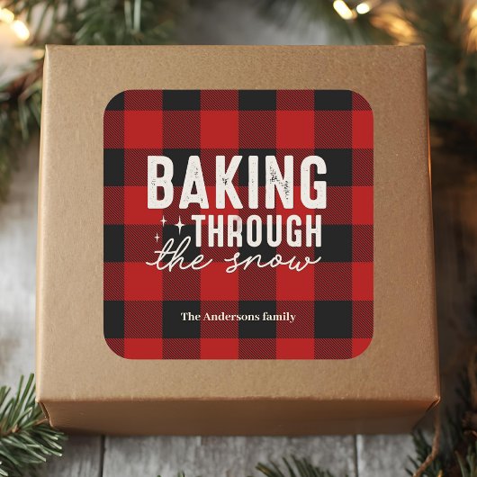 Baking Through the Snow Buffalo Plaid Christmas スクエアシール