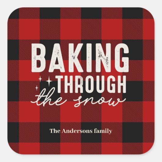 Baking Through the Snow Buffalo Plaid Christmas スクエアシール (正面)