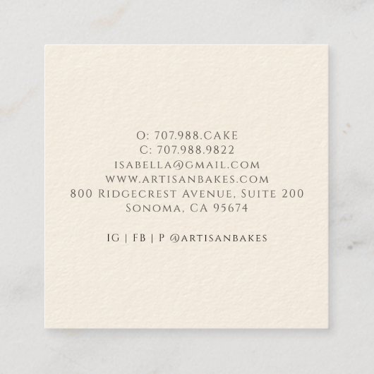 Baking Utensils Bakery Baker スクエア名刺 (裏面)