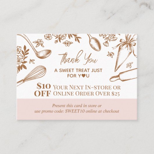Baking Utensils Thank You Promo Code Bakery Logo 割引カード (正面)