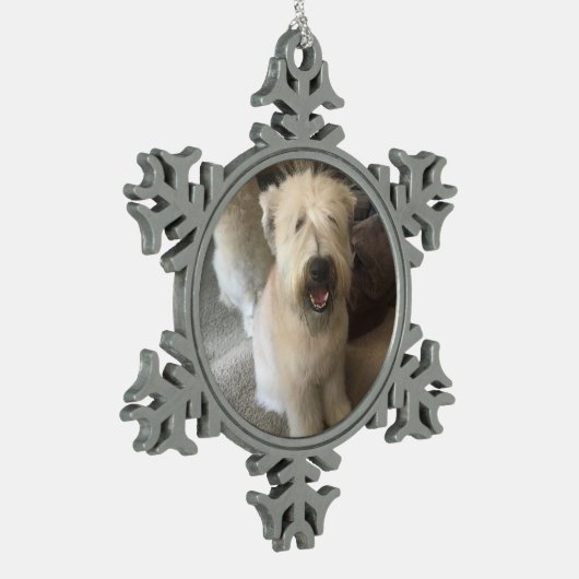 Bakster 1つの年の写真テンプレート スノーフレークピューターオーナメント (左)