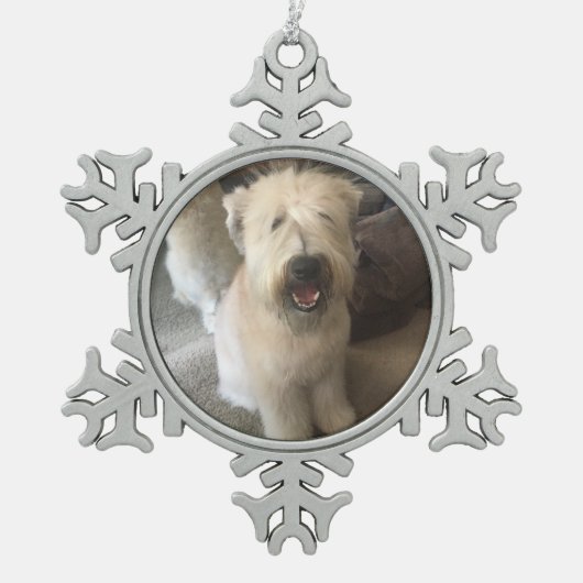 Bakster 1つの年の写真テンプレート スノーフレークピューターオーナメント (正面)