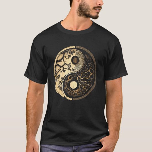Balance and Harmony Yin Yang Symbol with Trees Tシャツ (正面)
