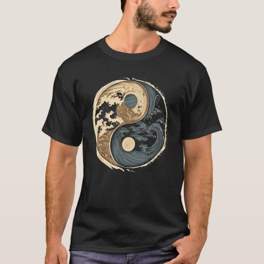 Balance and Harmony Yin Yang Symbol with Waves Tシャツ (正面)
