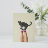 Balancing Cat on Striped Socks, Cat Lovers ポストカード (スタンド正面)