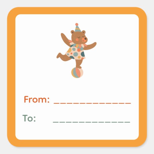 Balancing Circus Bear Gift Label スクエアシール (正面)