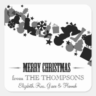 Balck and White Christmas Elementsホリデーステッカー スクエアシール