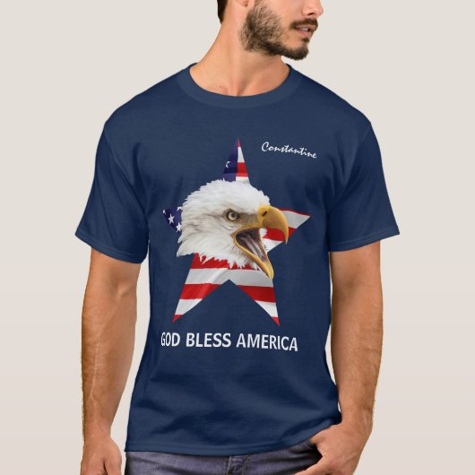 Bald Eagle、スター、フラッグカスタマイズ可能シック Tシャツ (正面)