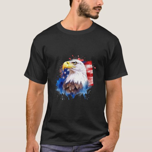 Bald Eagle 4th of July American Flag Country Tee Tシャツ (正面)