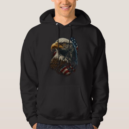 Bald Eagle 4th of July  American Flag Distressed R パーカ (正面)