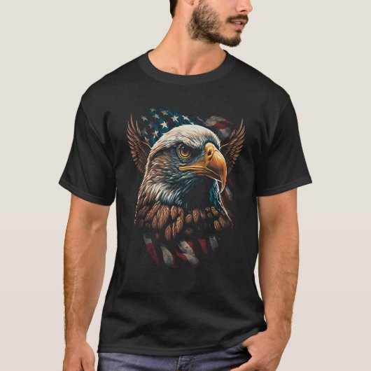 Bald Eagle 4th of July  American Flag Distressed R Tシャツ (正面)