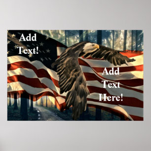 Bald Eagle American Flag Country Roadポスター ポスター
