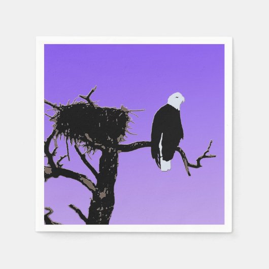 Bald Eagle at Sunset -オリジナルワイルドライフアート スタンダードカクテルナプキン (正面)