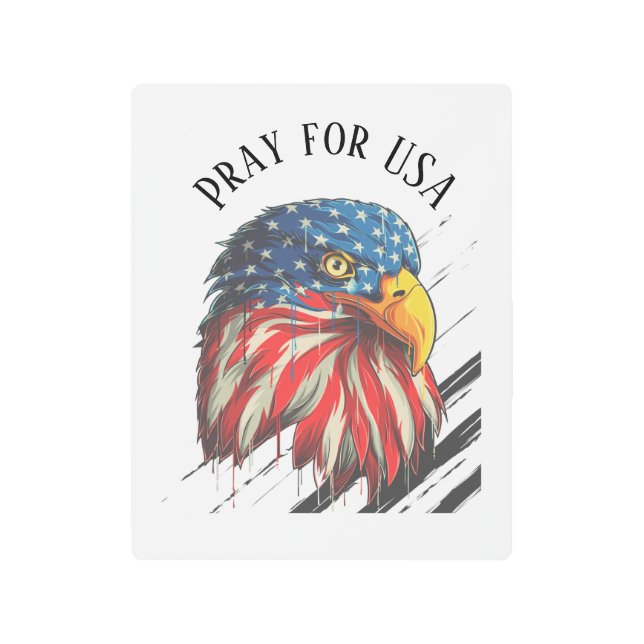 Bald Eagle Bird USA国旗の祈泣き叫びfor USA メタルプリント (正面)