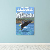 Bald Eagle Diving - Katmai，アラスカ キャンバスプリント (インサイチュ (ウッドフロア))