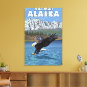 Bald Eagle Diving - Katmai，アラスカ キャンバスプリント (インサイチュ (リビング))