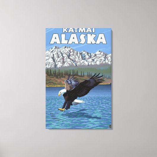 Bald Eagle Diving - Katmai，アラスカ キャンバスプリント (正面)